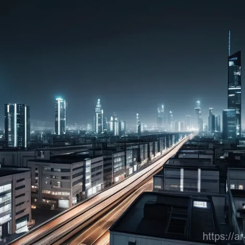디스토피아적 정권의 특징과 사례 - **Dystopian Surveillance Cityscape:** "A wide-angle shot of a sprawling, futuristic city at nigh...