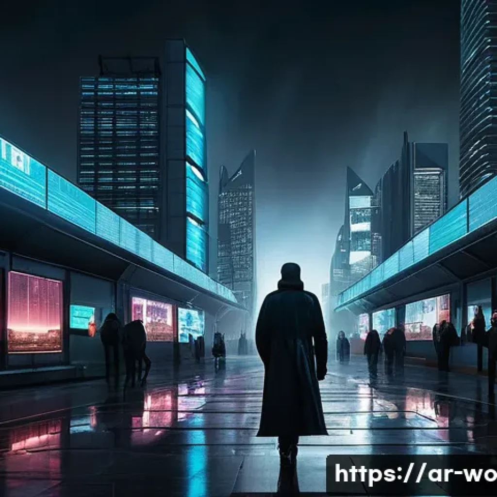 디스토피아적 문화 콘텐츠의 발전 - **Prompt 1: Silent Surveillance in a Neo-Futuristic City** "A wide-angle shot of a sprawling, ne...