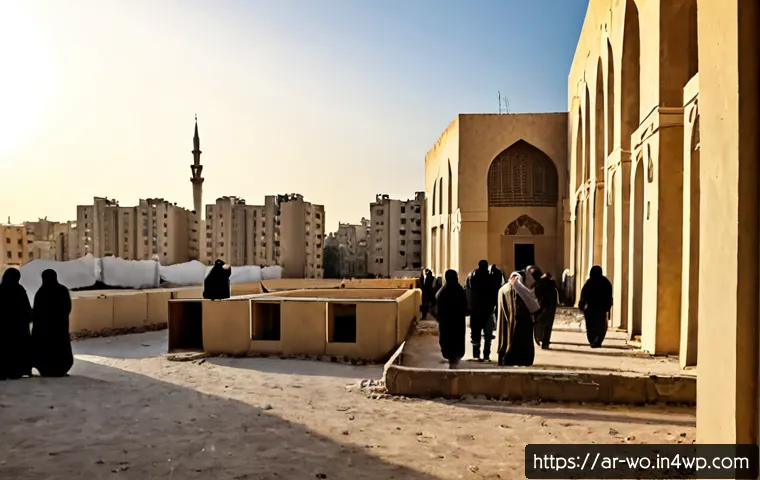 Home 17 디스토피아적 사회에서의 종교의 역할 - Photorealistic cinematic scene of a modest neighborhood mosque serving as a peaceful refuge in a dys...